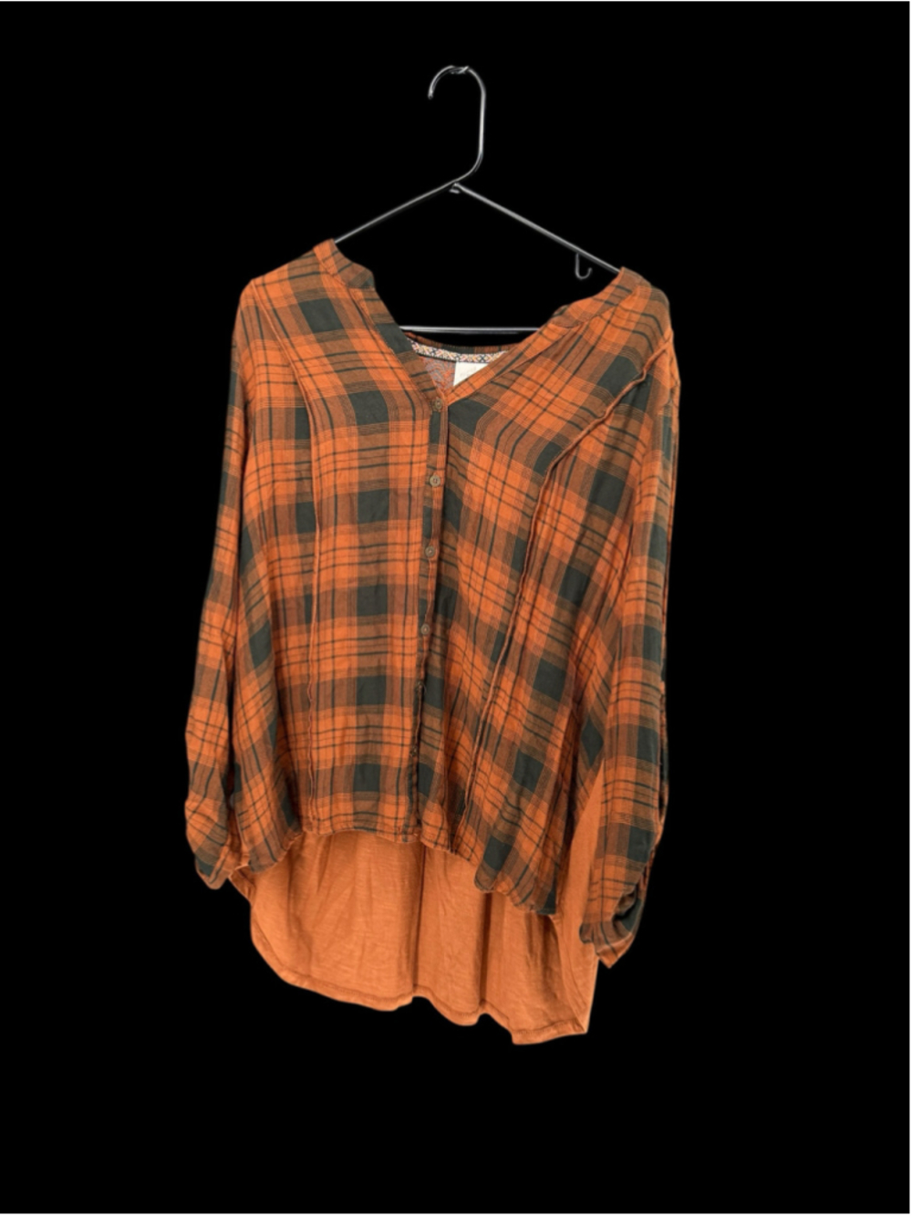 Women's Knox Rose Plaid Blouse XL Orange Black Lace Back